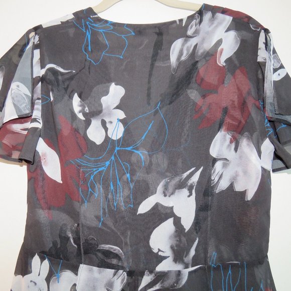 REISS Gray V Neck Floral Sheer Midi Dress - US Size 6 - Picture 10 of 11